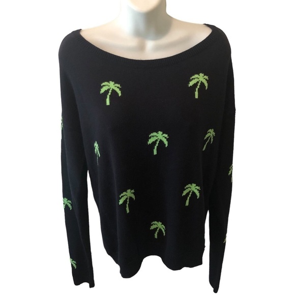 Hollister Navy Palm Tree All-Over Printed Sweater Long Sleeve Cotton Blend L NWT - Picture 1 of 5